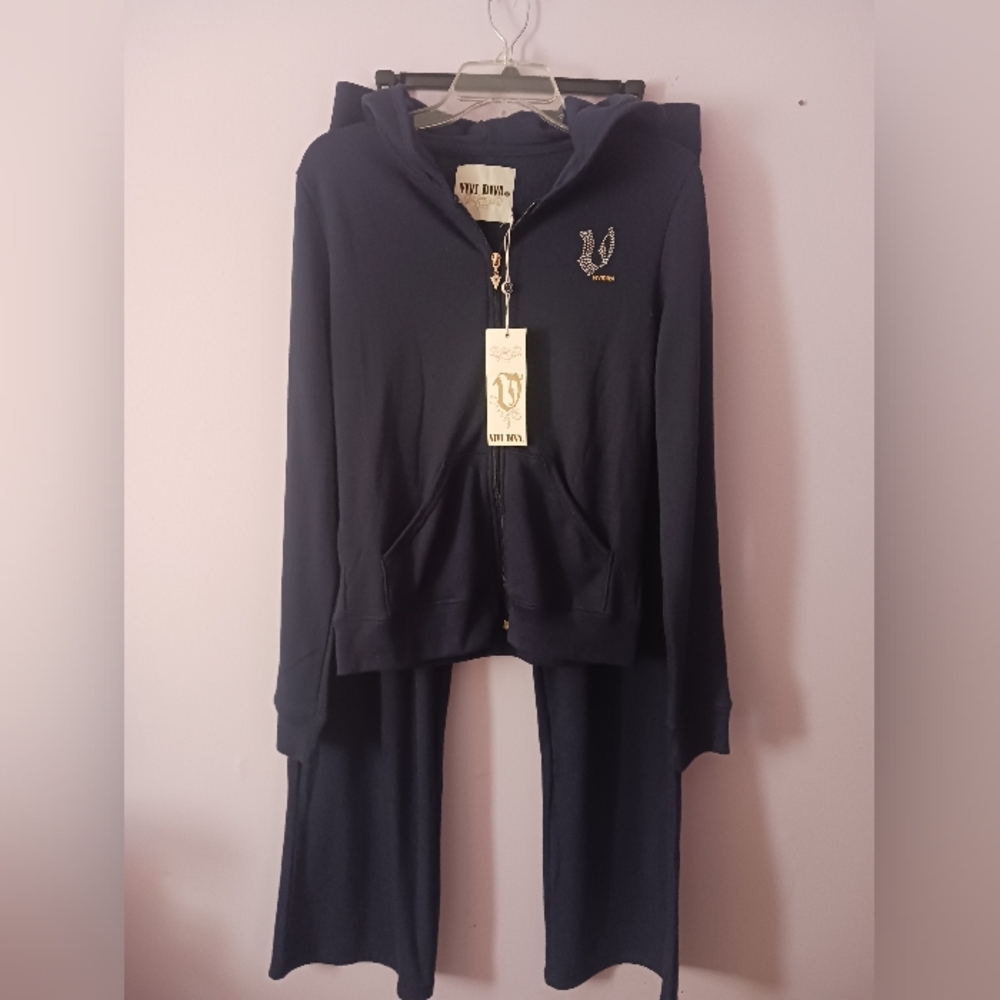 New Women's Navy Bling Hooded Tracksuit Set